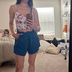 Blue paper bag shorts